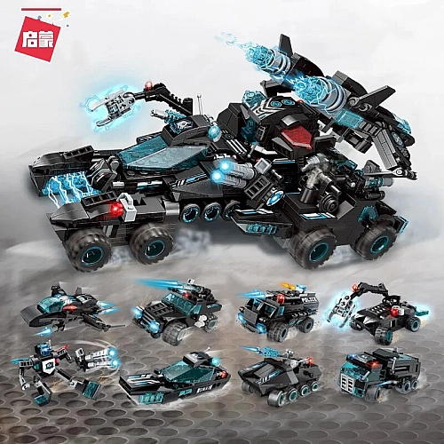 Конструктор Qman 8в1 Поліція-Трансформер, 714 деталей, Спецтехніка