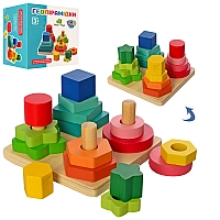 Дерев'яна іграшка Геометрика MD 1190 фігури, 16шт, в коробці, 13,5-13,5-8см