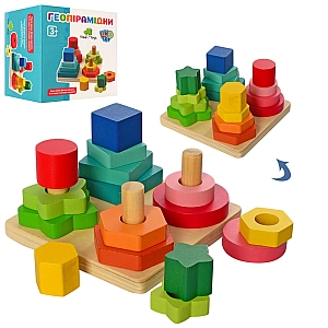 Дерев'яна іграшка Геометрика MD 1190 фігури, 16шт, в коробці, 13,5-13,5-8см