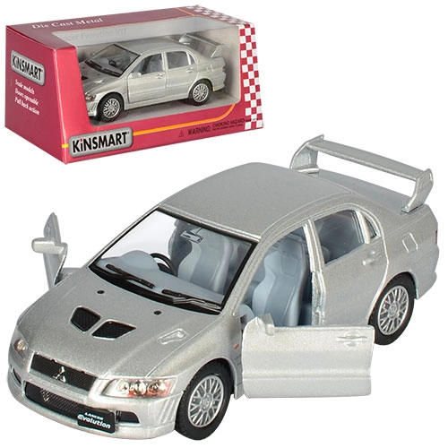 Машинка металева Kinsmart 1:36 "Mitsubishi Lancer Evolution VII" KT5052W інерційна, двері відчиняються / Сріблястий