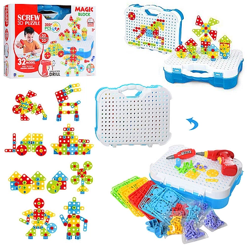 Конструктор 661-323 гвинтовий з шуруповертом 300 деталей