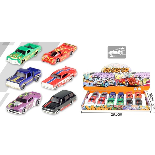 Машина 6664-12D (8см) метал ,6 видів,12шт в дисплеї 29,5-20-3,5см