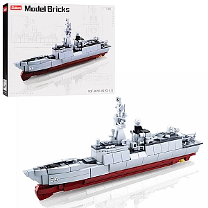 Конструктор SLUBAN M38-B0702 Военный корабль, 1: 450, 33см, вертолет, 459 деталей