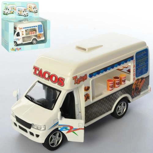 Машинка металева Kinsmart 1:36 Kinsfun Фургон кафе Tacos Truck KS 5255 W інерційна, двері відкриваються / Білий