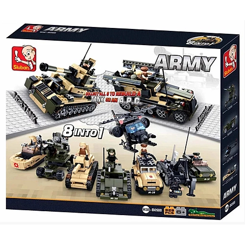 Конструктор Sluban Армия, 8в1, военная техника, фигурка, 928 деталей M38-B0588