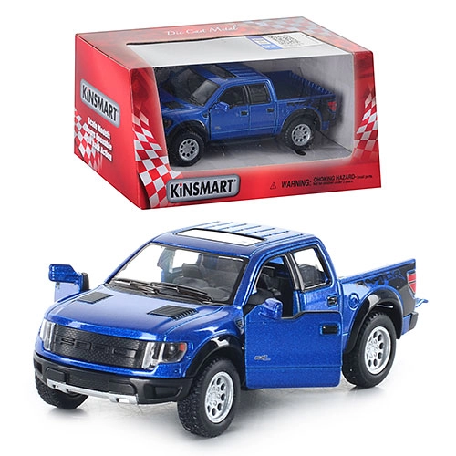 Машинка металлическая Kinsmart 1:46 2013 Ford F-150 SVT Raptor SuperCrew KT5365W инерционная, дверь открывается / Синий