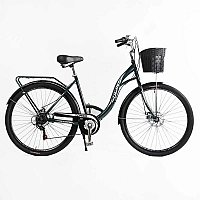 Велосипед міський Corso Liberty 28" дюймів LR-28193 + КОШИK, ТЕМНО-ЗЕЛЕНИЙ, сталева рама 20", Shimano 7 швидкостей, корзина, багажник