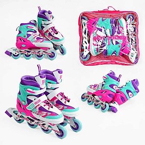 Ролики 54704-L Best Roller /розмір 38-42/ колір – ФІОЛЕТОВИЙ (6) колеса PU, ПЕРЕДНЄ КОЛЕСО СВІТЛО, устілка 24.5-26.5 см, d колес – 7 см, в сумці