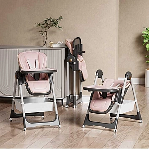 Стільчик для годування Toti S-19225 (1) мягкий чохол PU, 4 колеса, з’ємний столик, корзинка