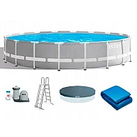 Intex Басейн каркасний 26732 NP об'єм:24311л, розмір:549х122см, насос 220V: 5687 л/год, драбина, тент, підстилка