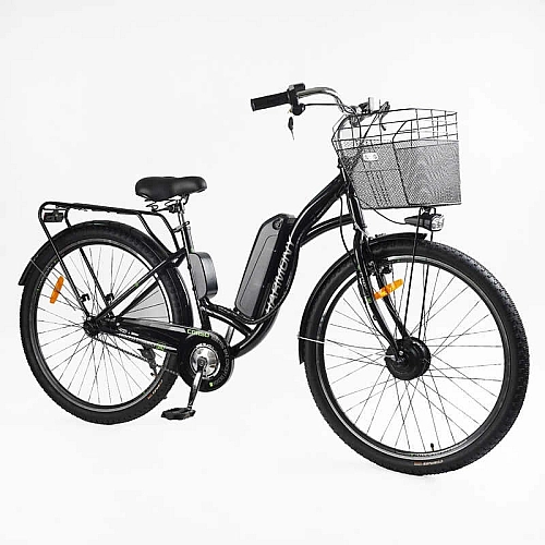 Електровелосипед Corso «HARMONY» 28" дюймів HR-28602 + КОШИК (1) рама сталева, двигун 350W, акум.36V10AH, фара, сигнал, зібраний на 75, у коробці