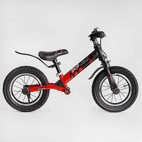 Велобіг Corso "Skip Jack" 44538 (1) ЧОРНО-ЧЕРВОНИЙ, надувні колеса 12", сталева рама з амортизатором, ручне гальмо, підніжка