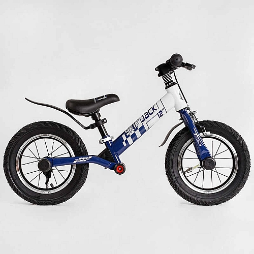 Велобіг Corso "Skip Jack" 93307 (1) СИНЕ-БІЛИЙ, надувні колеса 12", сталева рама з амортизатором, ручне гальмо, підніжка