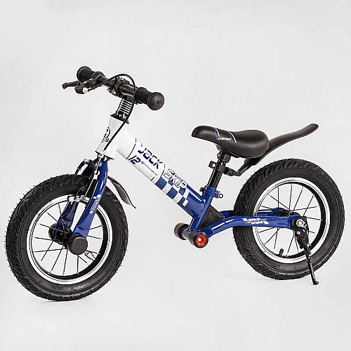 Велобіг Corso "Skip Jack" 93307 (1) СИНЕ-БІЛИЙ, надувні колеса 12", сталева рама з амортизатором, ручне гальмо, підніжка