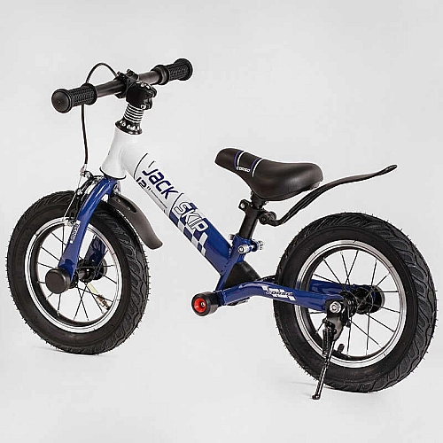 Велобіг Corso "Skip Jack" 93307 (1) СИНЕ-БІЛИЙ, надувні колеса 12", сталева рама з амортизатором, ручне гальмо, підніжка