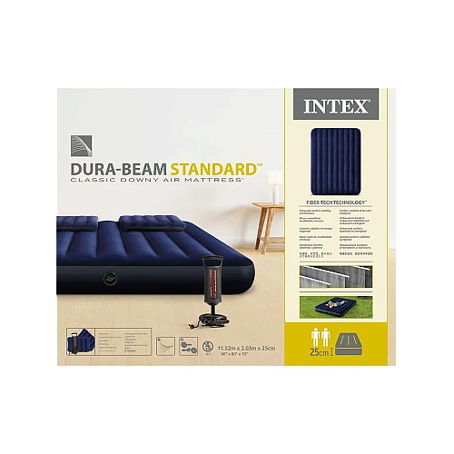 Надувний матрац 64765 Classic Downy Airbed 152х203х25см з насосом і подушками