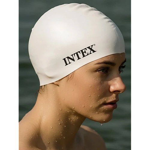 Шапка для плавання, силіконова, біла, від 8 років, 55992 INTEX