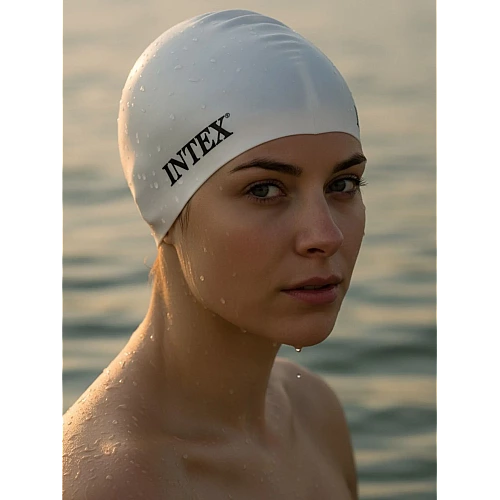 Шапка для плавання, силіконова, біла, від 8 років, 55992 INTEX