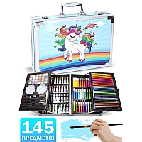 Набір для малювання та творчості у валізці юного художника дитячий Play Okay 145 предметів 3488 Синій Єдиноріг