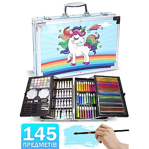 Набір для малювання та творчості у валізці юного художника дитячий Play Okay 145 предметів 3488 Синій Єдиноріг