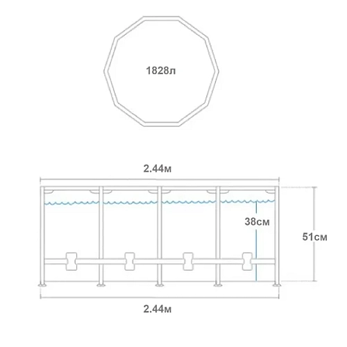 ​Басейн каркасний Intex 28205 Metal Frame 244×51 см, 1828 л, круглий