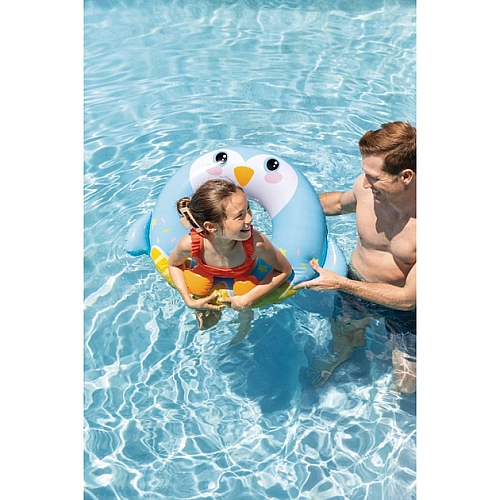 Коло дитяче надувне для плавання "Пінгвінчик" блакитний, 84 см х 76 см, від 8 років, до 40 кг, 59266NP INTEX