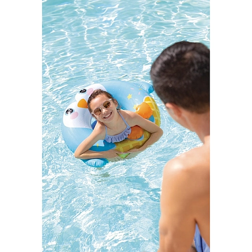 Коло дитяче надувне для плавання "Пінгвінчик" блакитний, 84 см х 76 см, від 8 років, до 40 кг, 59266NP INTEX