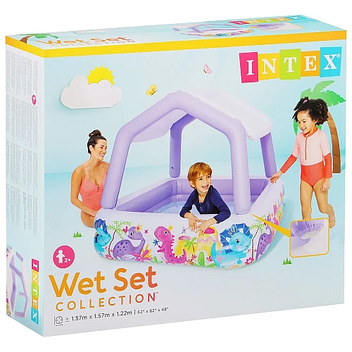 Дитячий надувний басейн з навісом "Будиночок" Intex, 157x157x122 см