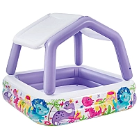 Басейн надувний дитячий квадратний з навісом від сонця "Будиночок", розмір 157х157х122 см, 57470 Intex