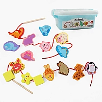 Дерев’яна шнурівка С 74439 (36) 42 фігурки тварин, декілька шнурків з дерев’яним краєм, в боксі