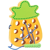 Розвиваюча дерев’яна іграшка Монтессорі "Ананас із черв’ячком" шнурівка MD1228
