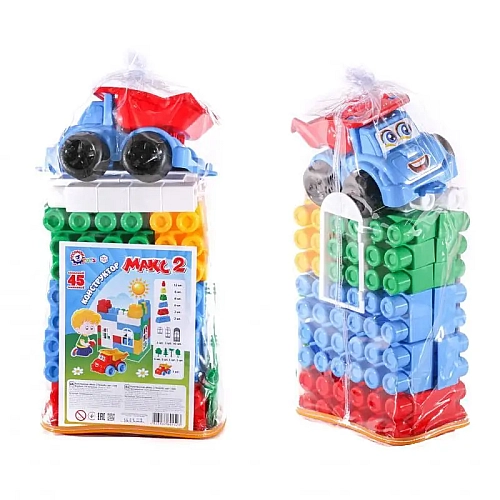 Конструктор с большими деталями "Макс 2 ТехноК" 45 деталей, машинка 1523