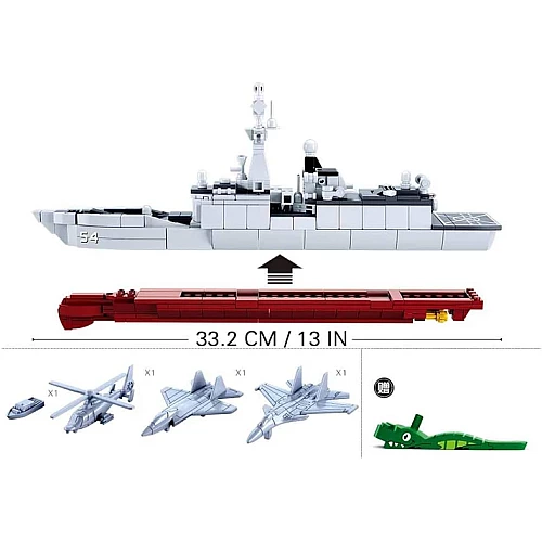 Конструктор SLUBAN M38-B0702 Военный корабль, 1: 450, 33см, вертолет, 459 деталей