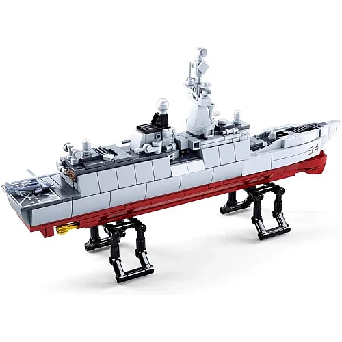 Конструктор SLUBAN M38-B0702 Военный корабль, 1: 450, 33см, вертолет, 459 деталей