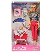 Ігровий набір Лялька Defa Lucy Мама з малюком-хлопчиком у колясці, ігрові предмети, 29 см 8358-BF