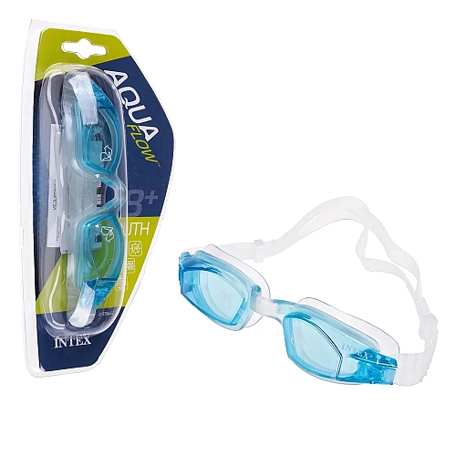 Окуляри для плавання Intex AquaFlow Youth 8+, блакитні, прозорі лінзи