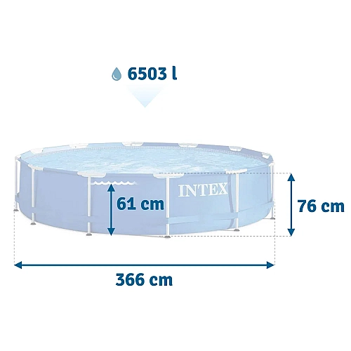 Бассейн каркасный Intex 28210NP Metal Frame, круглый 366х76см, 6503 л, синий