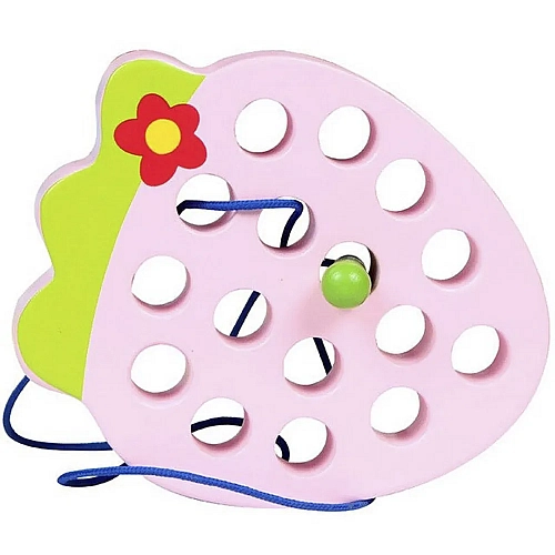 Розвиваюча дерев’яна іграшка Монтессорі "Полуничка з черв’ячком" шнурівка MD1228