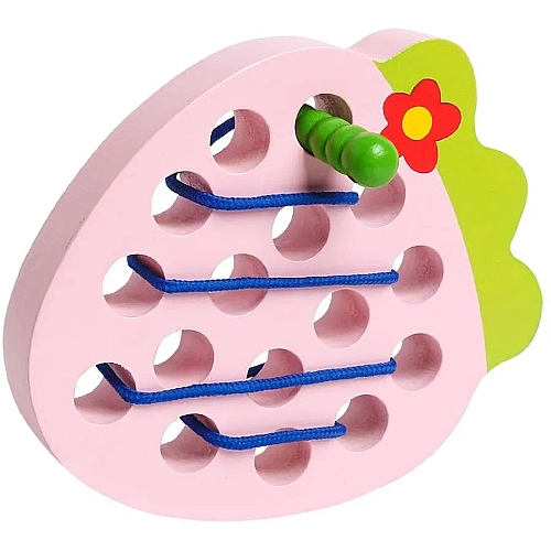 Розвиваюча дерев’яна іграшка Монтессорі "Полуничка з черв’ячком" шнурівка MD1228