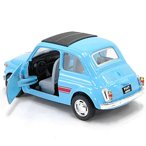 Машинка металлическая Kinsmart 1:24 Fiat 500 1957 инерционная, двери открываются, светло-голубая, KT5004W