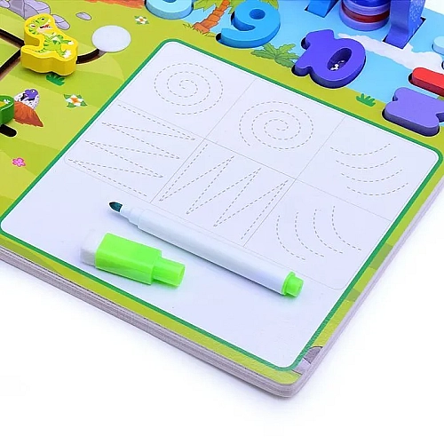 Гра розвиваюча дерев'яна "Дінопарк лабіринт" з дошкою для малювання та рибалкою MD0825