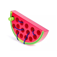Розвиваюча дерев’яна іграшка Монтессорі "Кавун із черв’ячком" шнурівка MD1228
