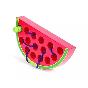 Розвиваюча дерев’яна іграшка Монтессорі "Кавун із черв’ячком" шнурівка MD1228