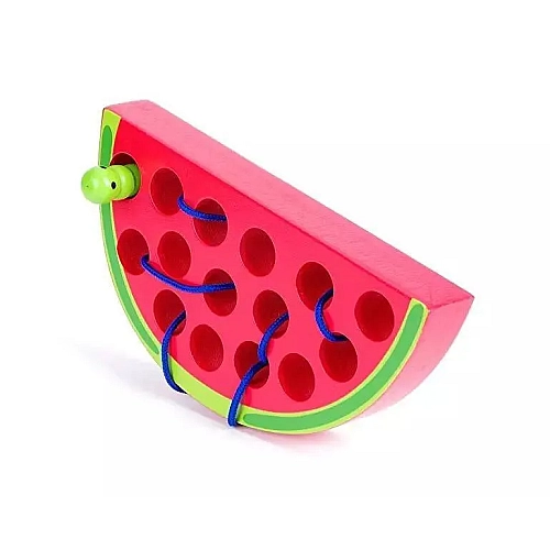 Развивающая деревянная игрушка Монтессори "Арбуз с червячком" шнуровка MD1228