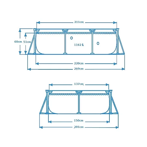 Басейн каркасний Intex 28266NP прямокутний 220×150×60 см, рожевий, 1662 л