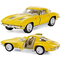 Машинка металева Kinsmart 1:36 1963 Corvette Sting Ray KT5358W інерційна, двері відчиняються / Жовтий