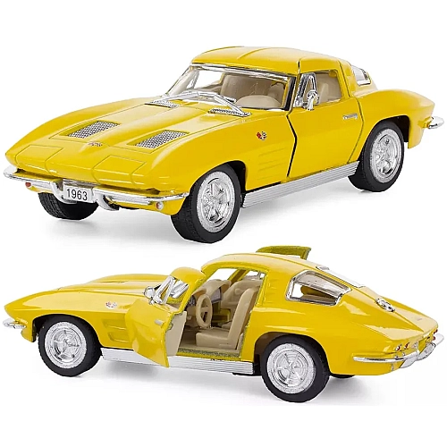 Машинка металлическая Kinsmart 1:36 1963 Corvette Sting Ray KT5358W инерционная, дверь открывается / Желтый