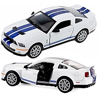 Машинка металевая Kinsmart 1:38 Ford Mustang Shelby GT500 2007 KT5310W инерционная, двери открываются / Бело-синий