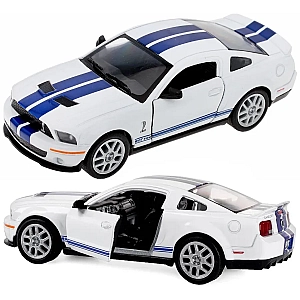 Машинка металева Kinsmart 1:38 Ford Mustang Shelby GT500 2007 KT5310W інерційна, двері відчиняються / Біло-синій