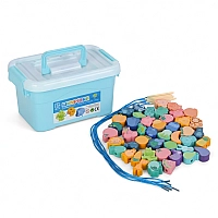 Дерев'яна іграшка Шнурівка MD 0145 у контейнері: овочі, фрукти,тварини